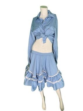 70s/80s Vintage polka dot square dance button down skirt set size small